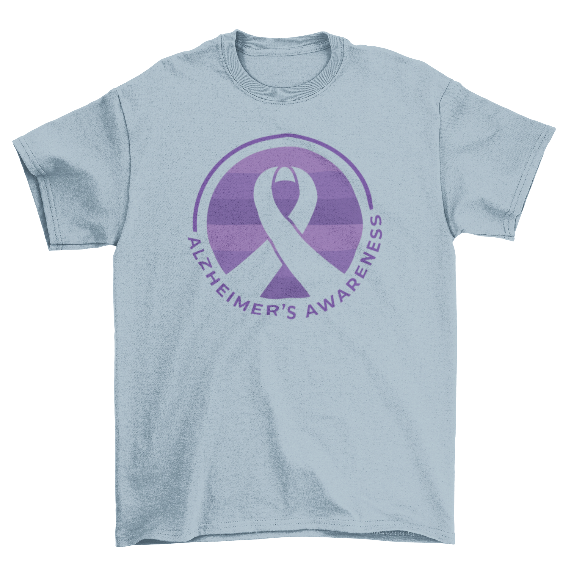 Alzheimer's awareness t-shirt featuring a purple ribbon design and the text 'Alzheimer's Awareness'.