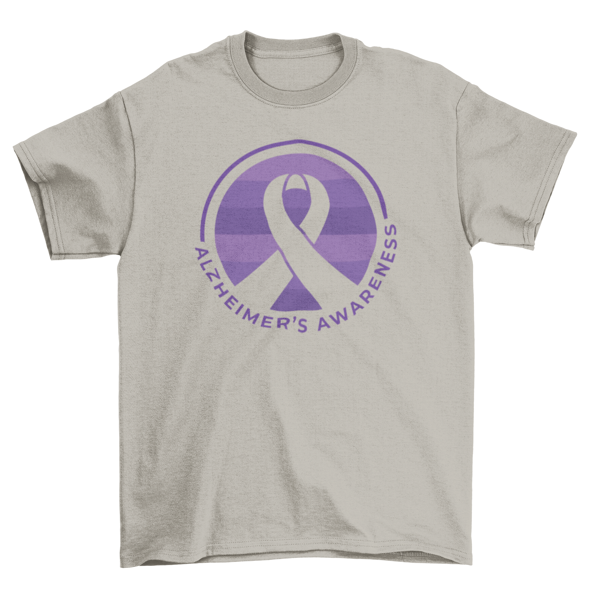 Alzheimer's awareness t-shirt featuring a purple ribbon design and the text 'Alzheimer's Awareness'.