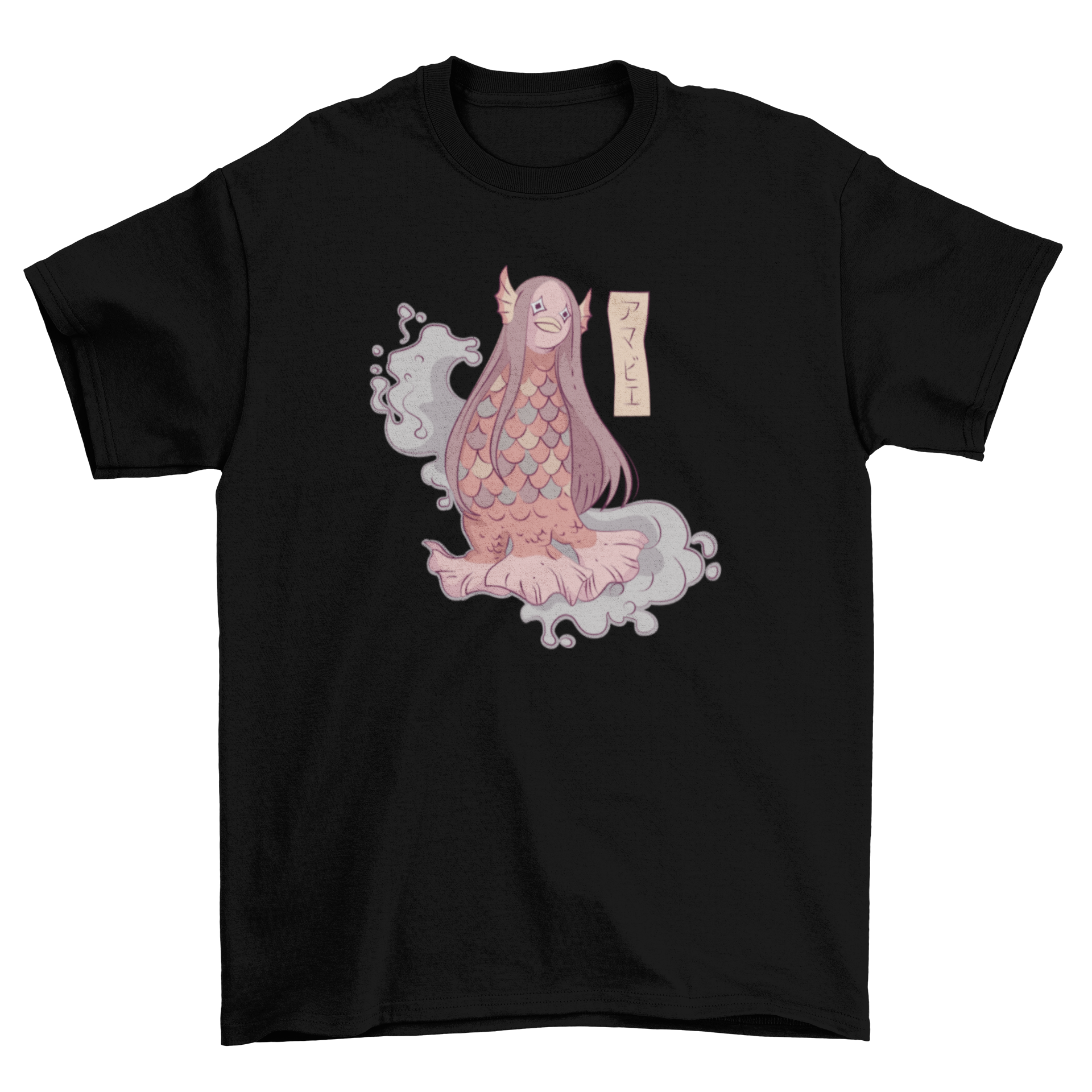 Amabie Japanese mermaid t-shirt featuring a colorful illustration of the mythical creature.