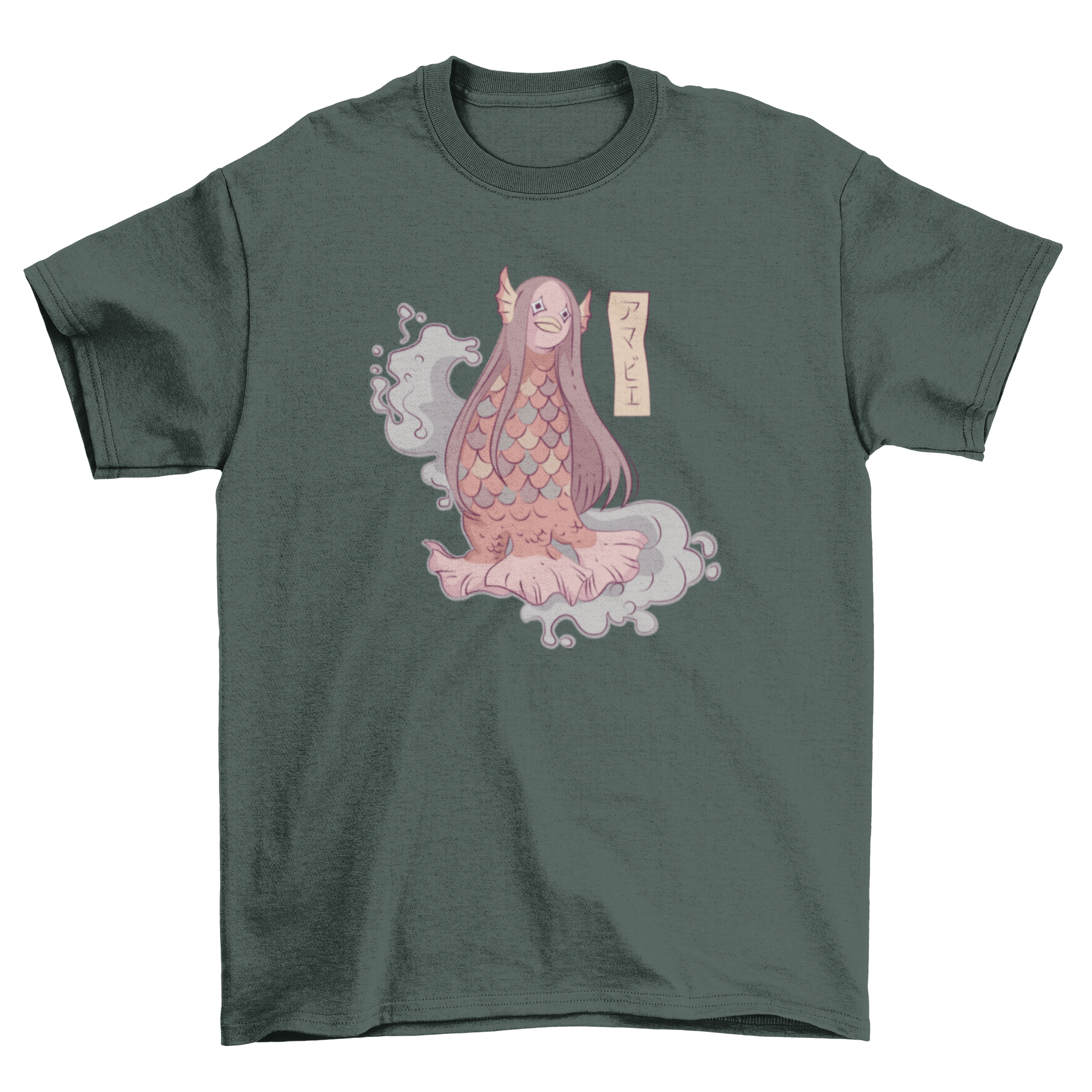 Amabie Japanese mermaid t-shirt featuring a colorful illustration of the mythical creature.