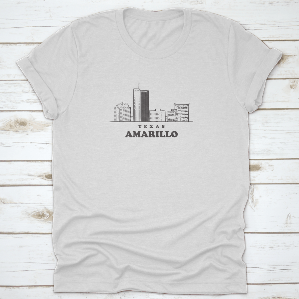 Amarillo Skyline Texas hand-drawn shirt featuring beautiful landmarks, made from 100% cotton with a classic fit.