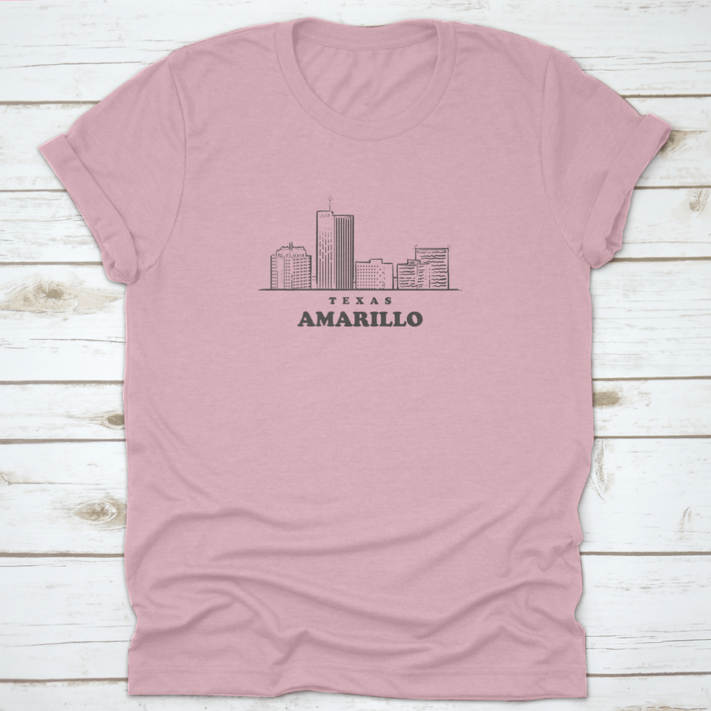 Amarillo Skyline Texas hand-drawn shirt featuring beautiful landmarks, made from 100% cotton with a classic fit.