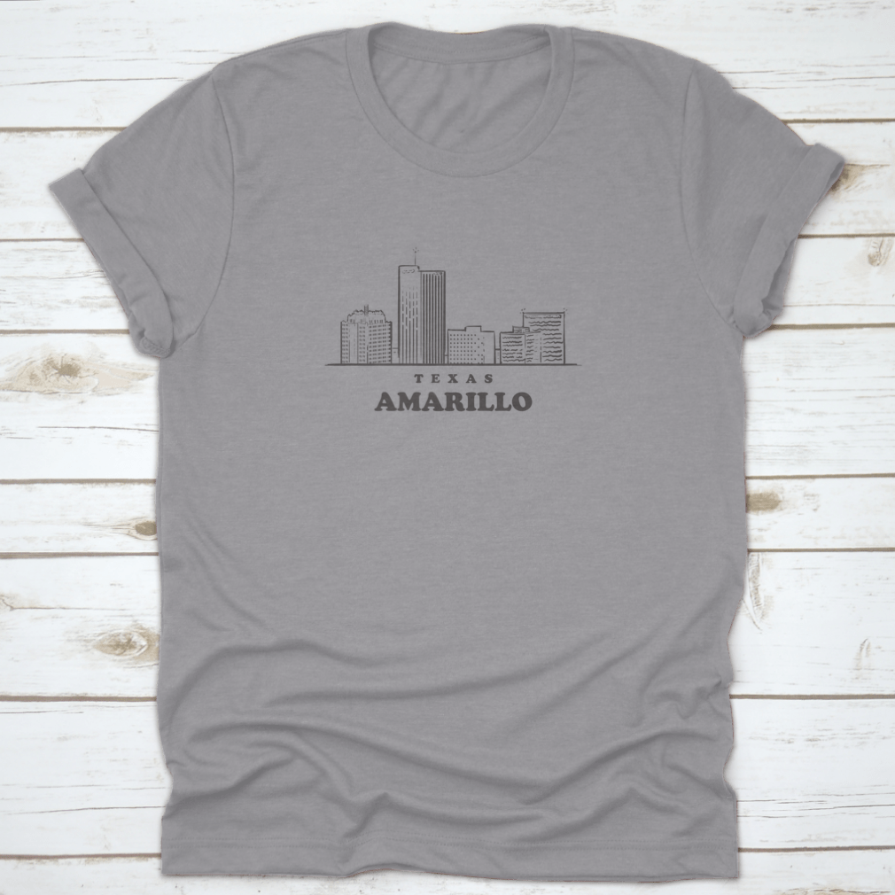 Amarillo Skyline Texas hand-drawn shirt featuring beautiful landmarks, made from 100% cotton with a classic fit.