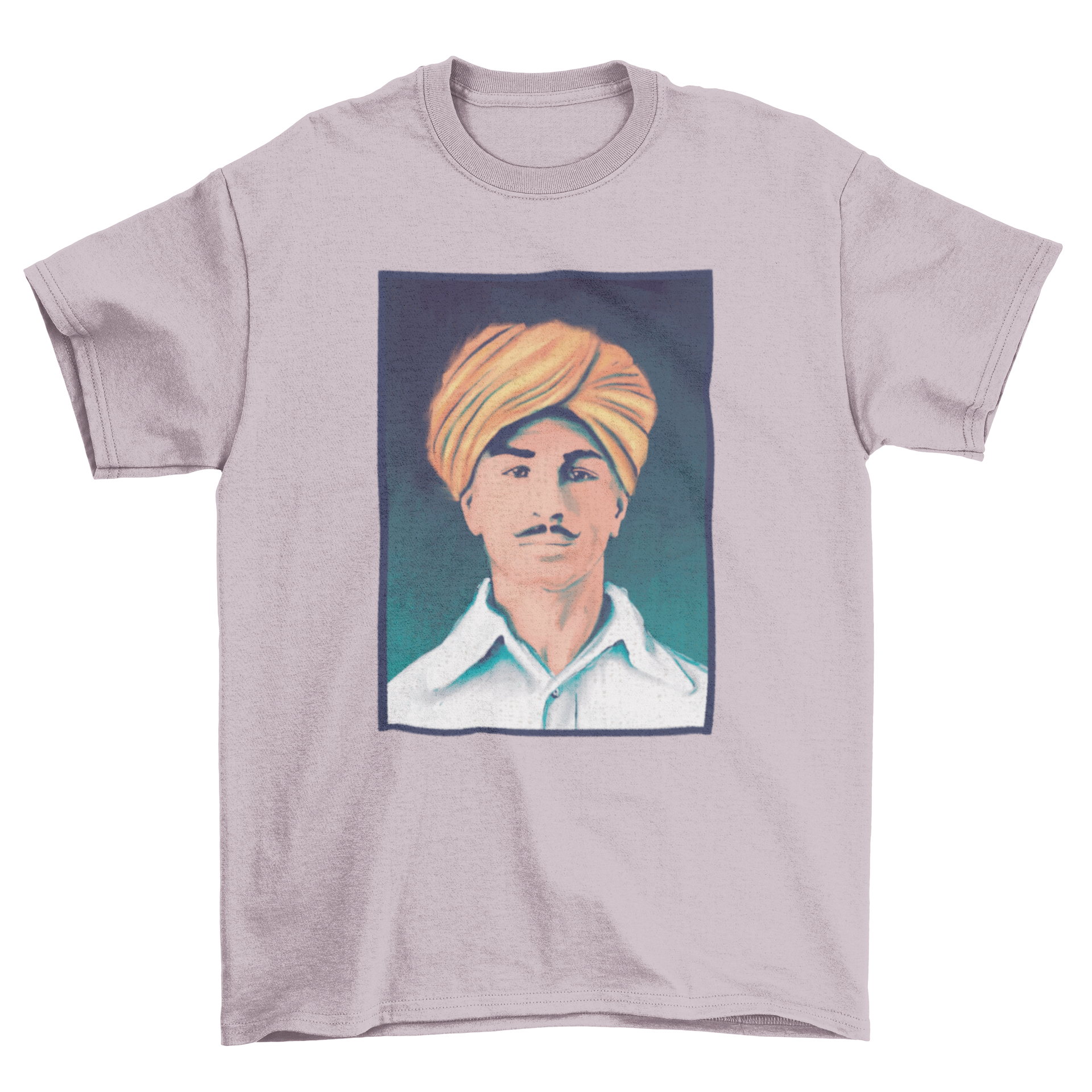 A stylish t-shirt featuring a vibrant portrait of Indian revolutionary Bhagat Singh, perfect for casual wear.