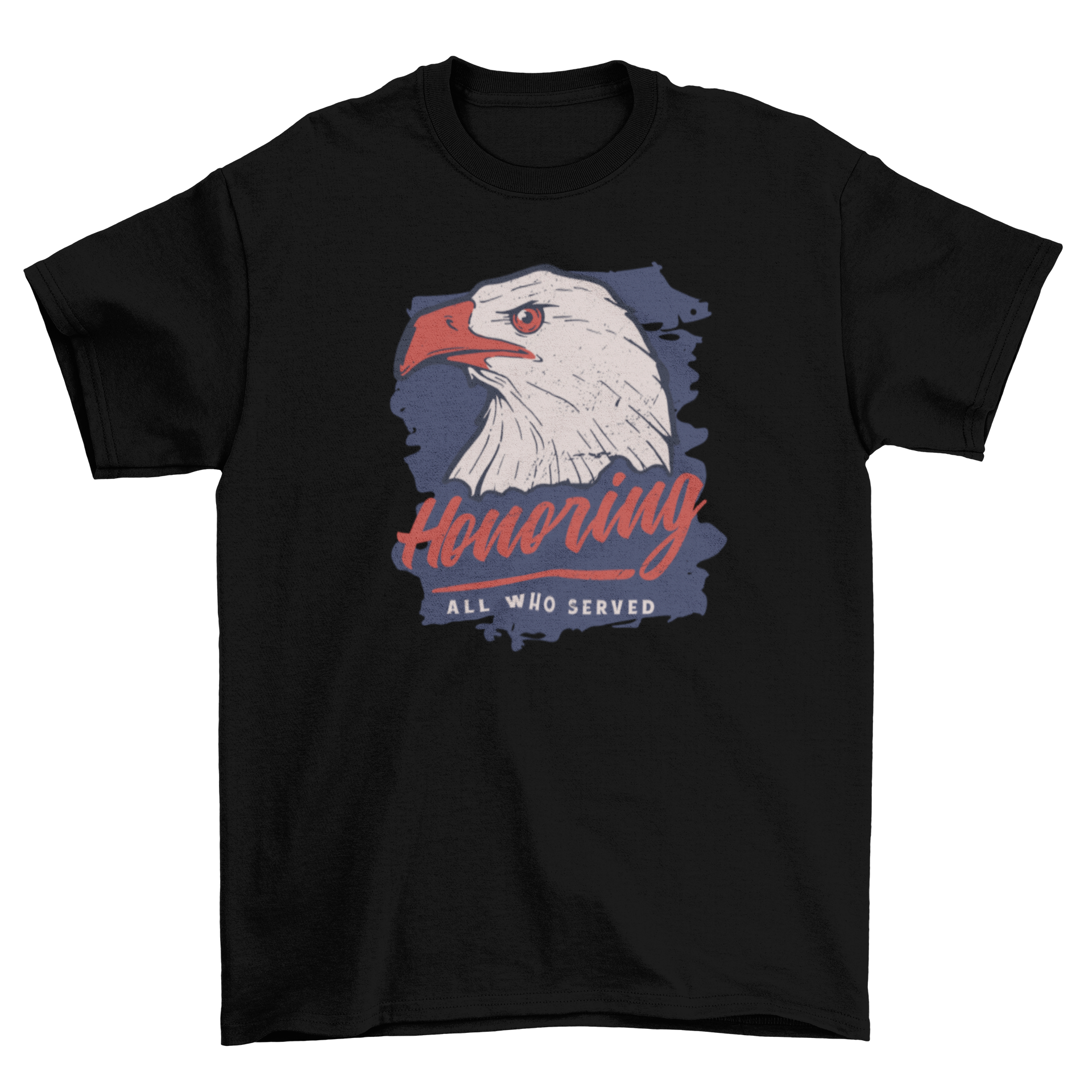 Amazing Veterans Day t-shirt featuring an eagle illustration and the quote 'Honoring all who served', perfect for honoring military veterans.