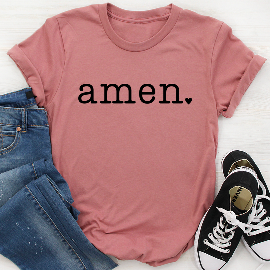 Amen T-Shirt made of soft ring-spun cotton with double stitching, available in various sizes.