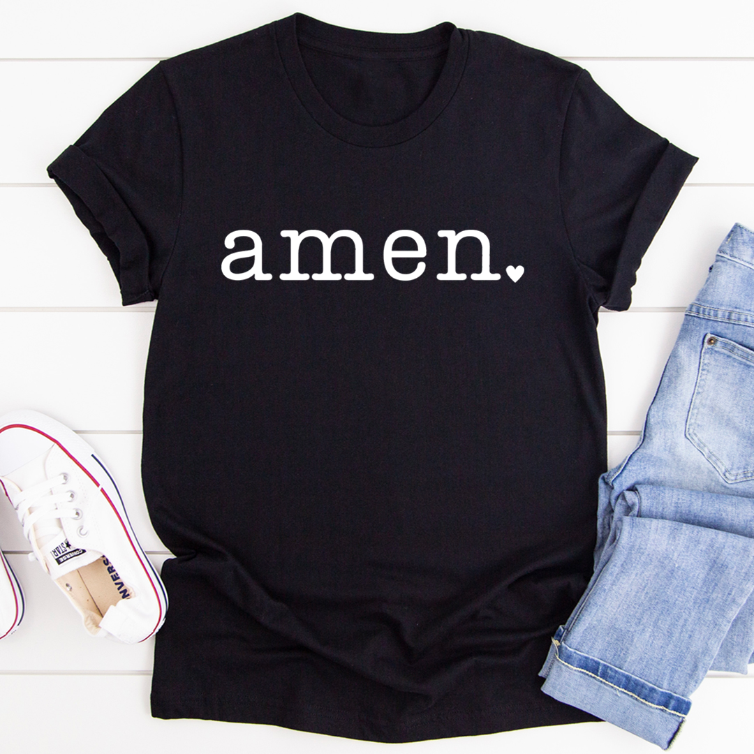 Amen T-Shirt made of soft ring-spun cotton with double stitching, available in various sizes.