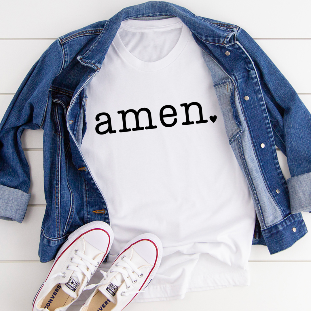 Amen T-Shirt made of soft ring-spun cotton with double stitching, available in various sizes.