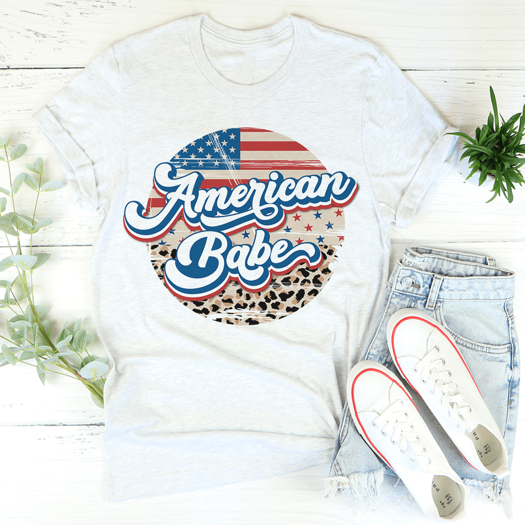 American Babe Leopard T-Shirt featuring a stylish leopard print design, made from soft ring-spun cotton with durable stitching.