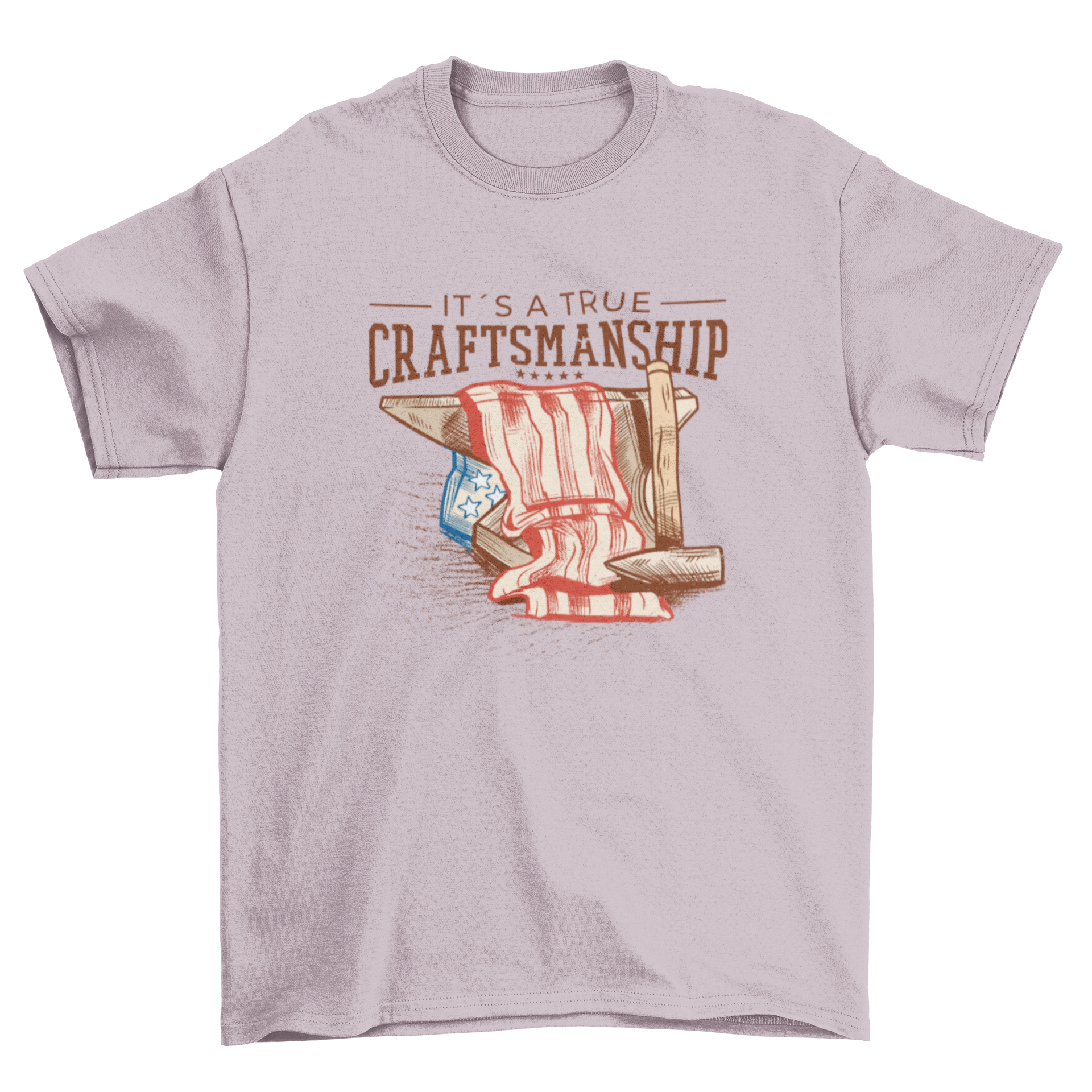 American flag craftsmanship t-shirt featuring an anvil and hammer design with the quote 'It's a true craftsmanship'.