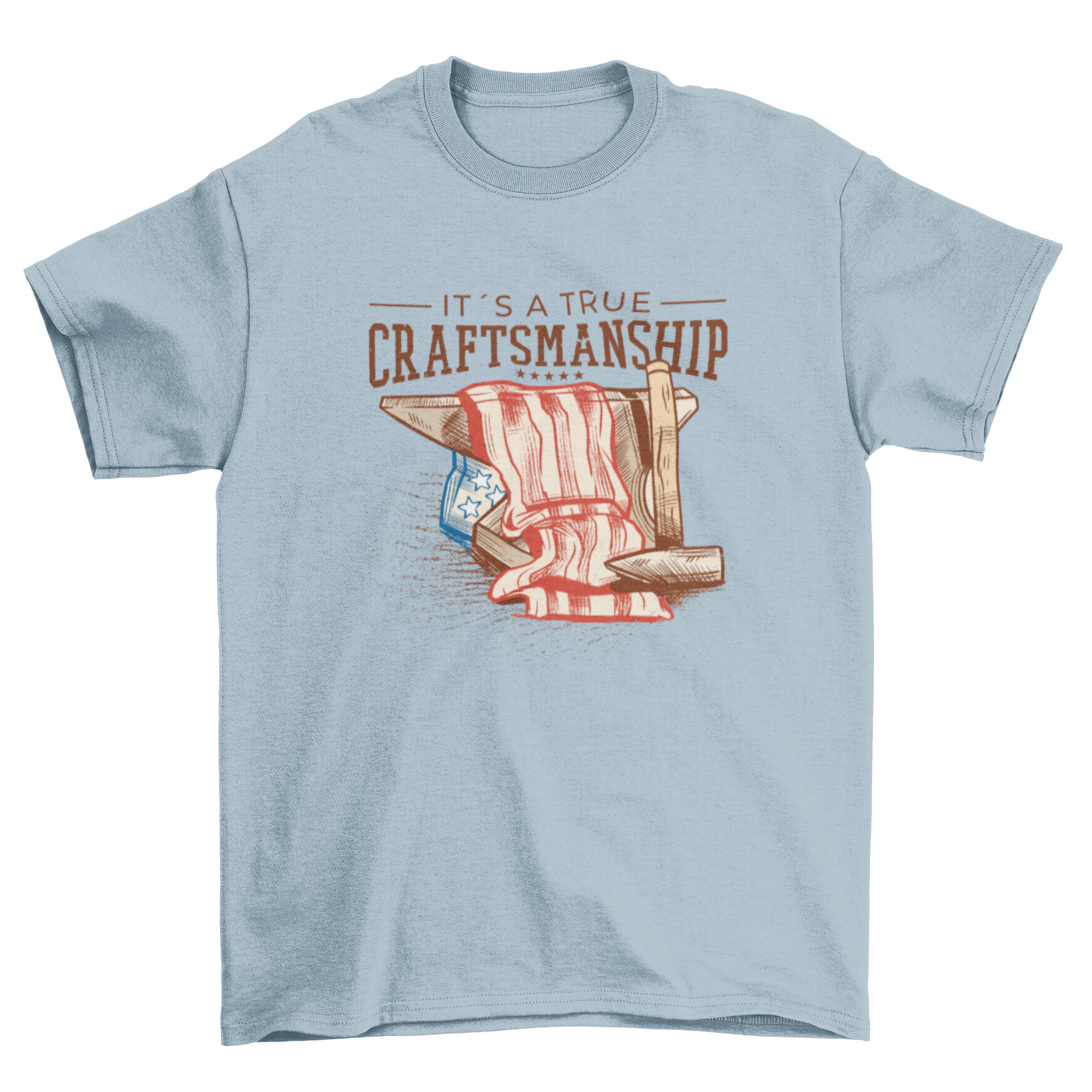 American flag craftsmanship t-shirt featuring an anvil and hammer design with the quote 'It's a true craftsmanship'.