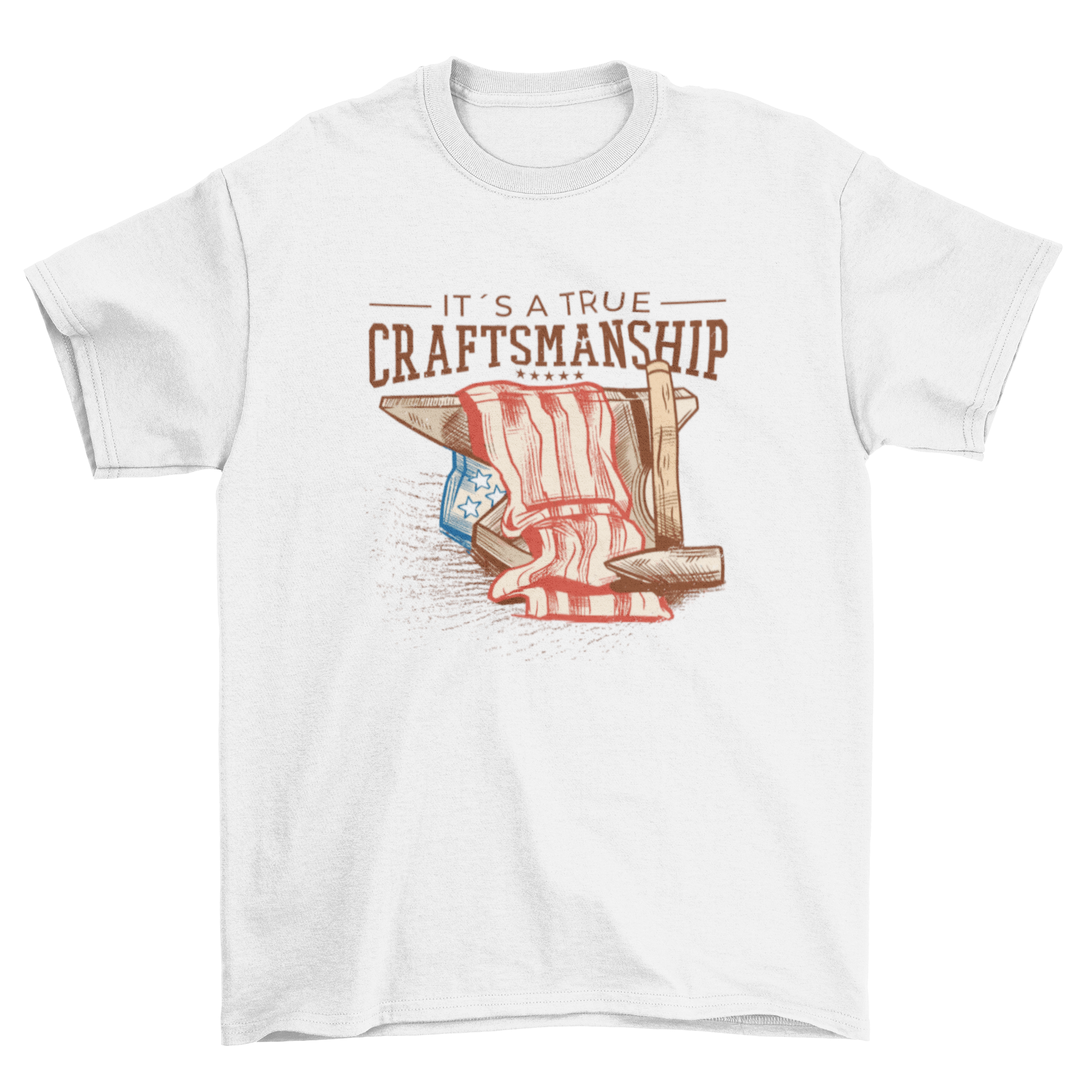 American flag craftsmanship t-shirt featuring an anvil and hammer design with the quote 'It's a true craftsmanship'.