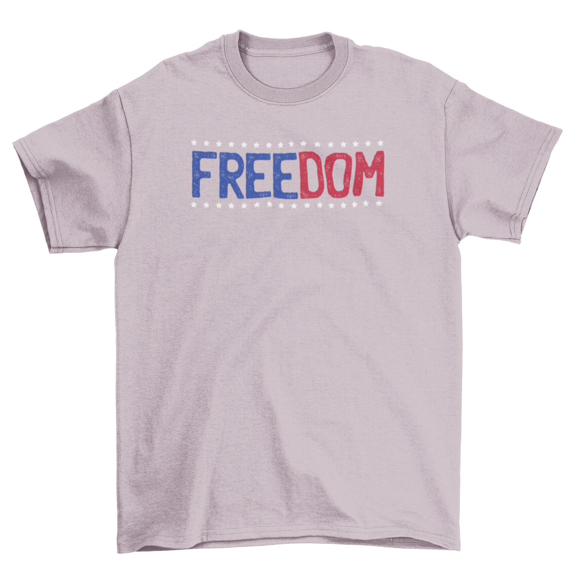 American flag symbolism freedom t-shirt featuring bold 'Freedom' caption in blue and red with white stars design.