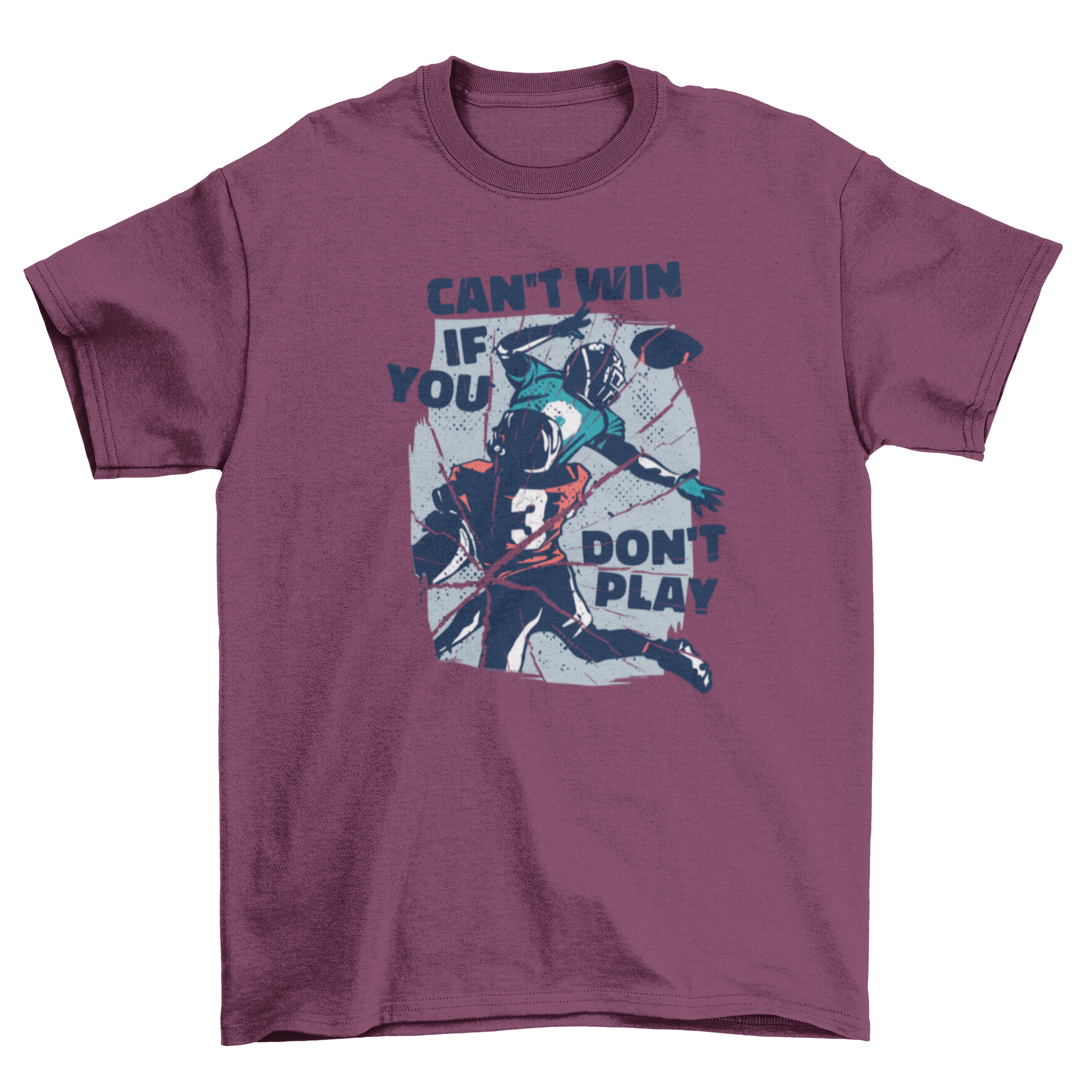 American football quote t-shirt featuring two players and motivational text.