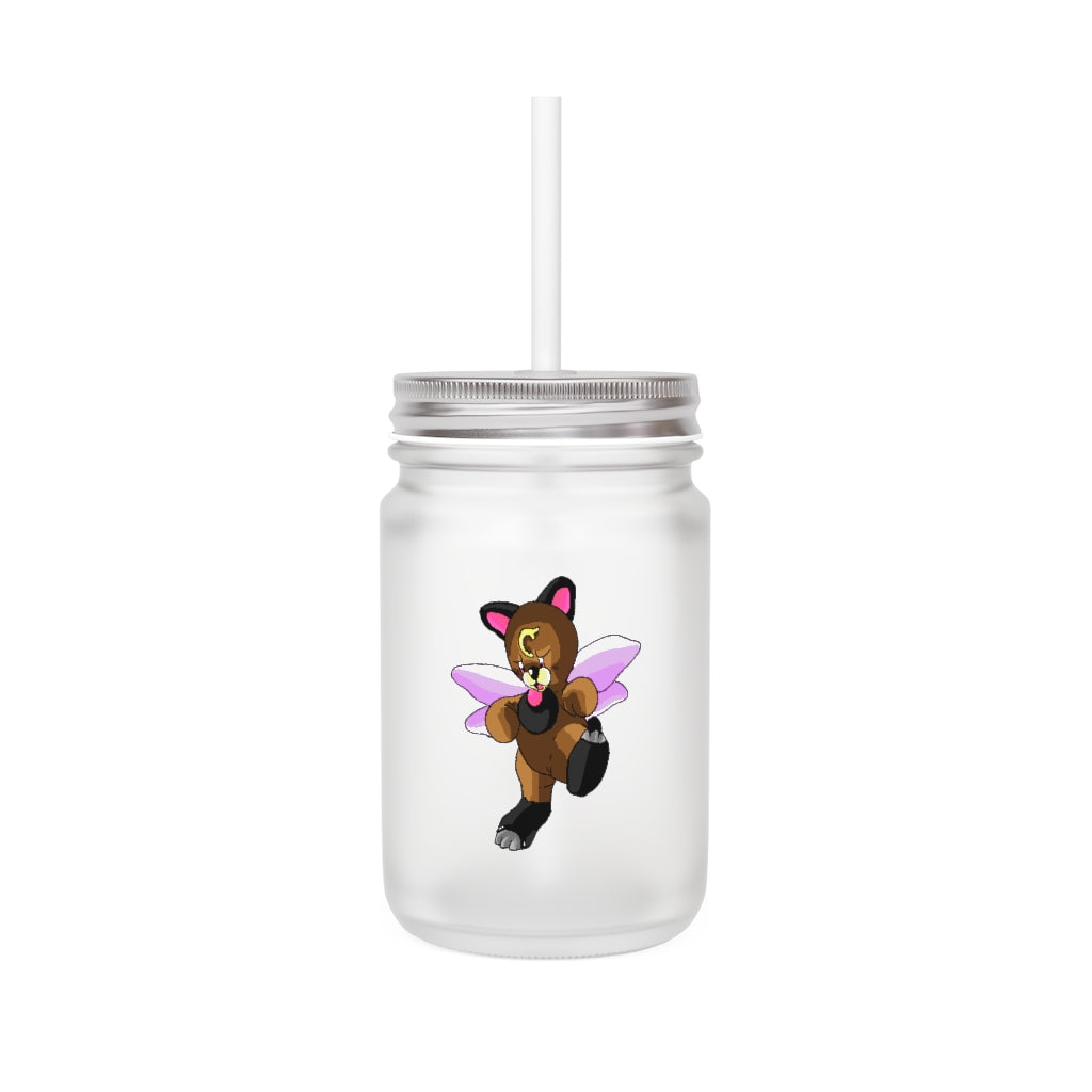 Angebear Mason Jar made of frosted glass with a straw and lid, perfect for personalized drinks.