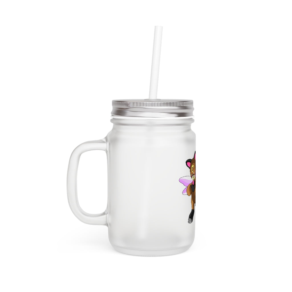 Angebear Mason Jar made of frosted glass with a straw and lid, perfect for personalized drinks.