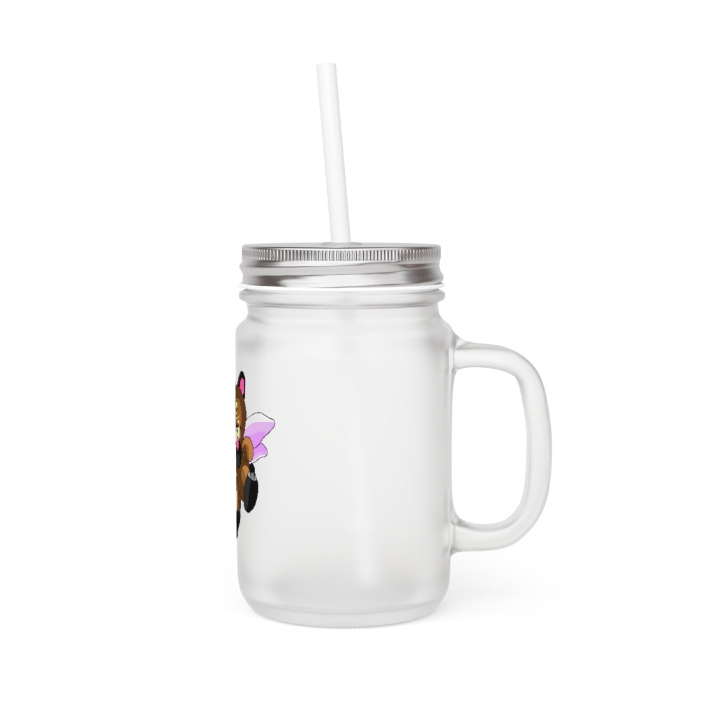 Angebear Mason Jar made of frosted glass with a straw and lid, perfect for personalized drinks.