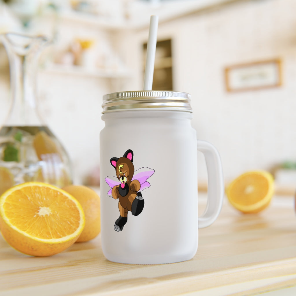 Angebear Mason Jar made of frosted glass with a straw and lid, perfect for personalized drinks.