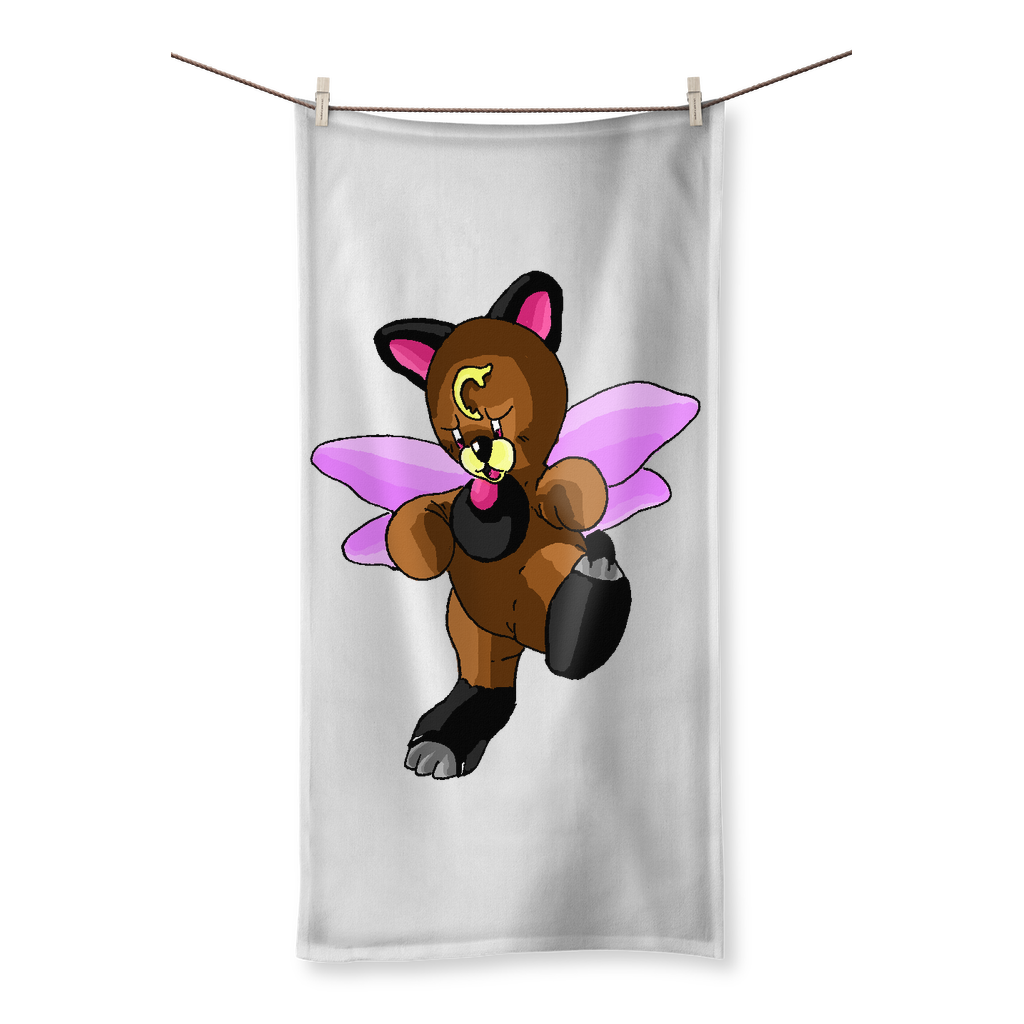 Angebear Sublimation All Over Towel showcasing vibrant prints on one side and soft cotton backing on the other, available in various sizes.