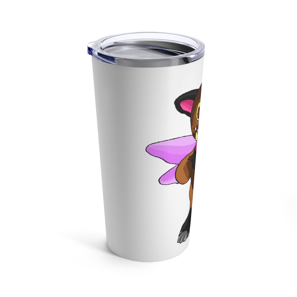 Angebear Tumbler 20oz in stainless steel with a see-thru plastic lid, showcasing its sleek design and rounded corners.