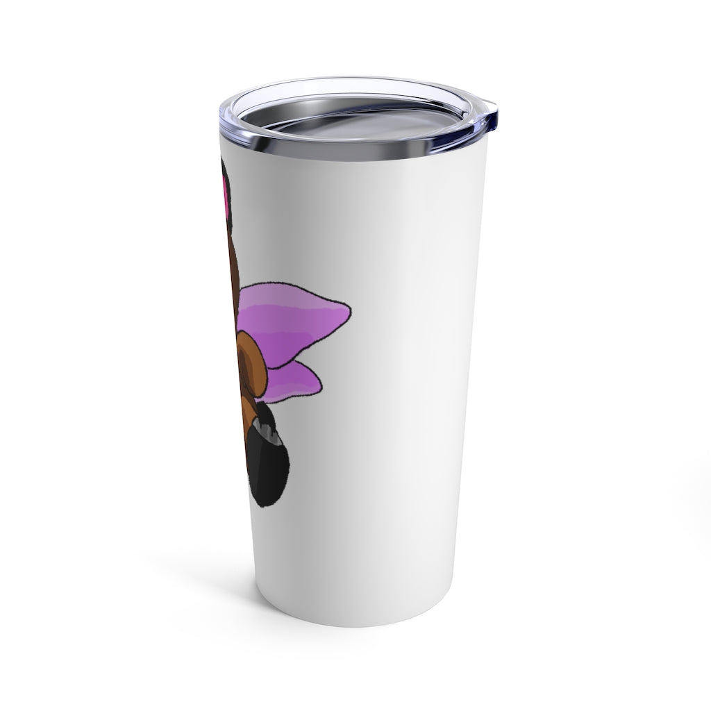 Angebear Tumbler 20oz in stainless steel with a see-thru plastic lid, showcasing its sleek design and rounded corners.