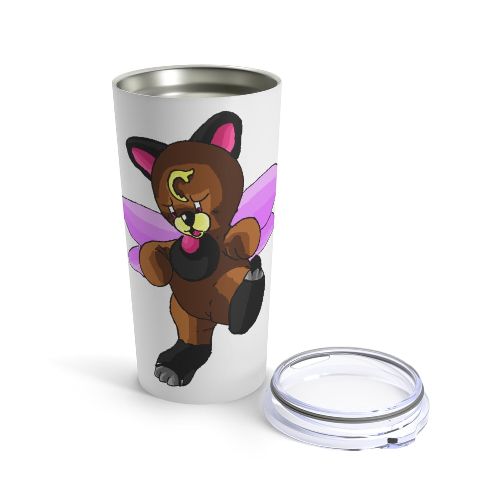 Angebear Tumbler 20oz in stainless steel with a see-thru plastic lid, showcasing its sleek design and rounded corners.