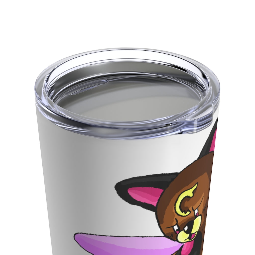 Angebear Tumbler 20oz in stainless steel with a see-thru plastic lid, showcasing its sleek design and rounded corners.