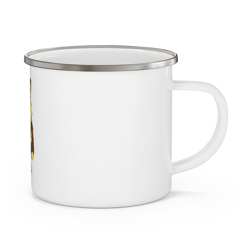 Angeburdum Enamel Camping Mug with a stylish design, featuring a C-handle and full-color printing, perfect for outdoor adventures.