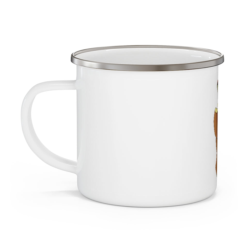 Angeburdum Enamel Camping Mug with a stylish design, featuring a C-handle and full-color printing, perfect for outdoor adventures.