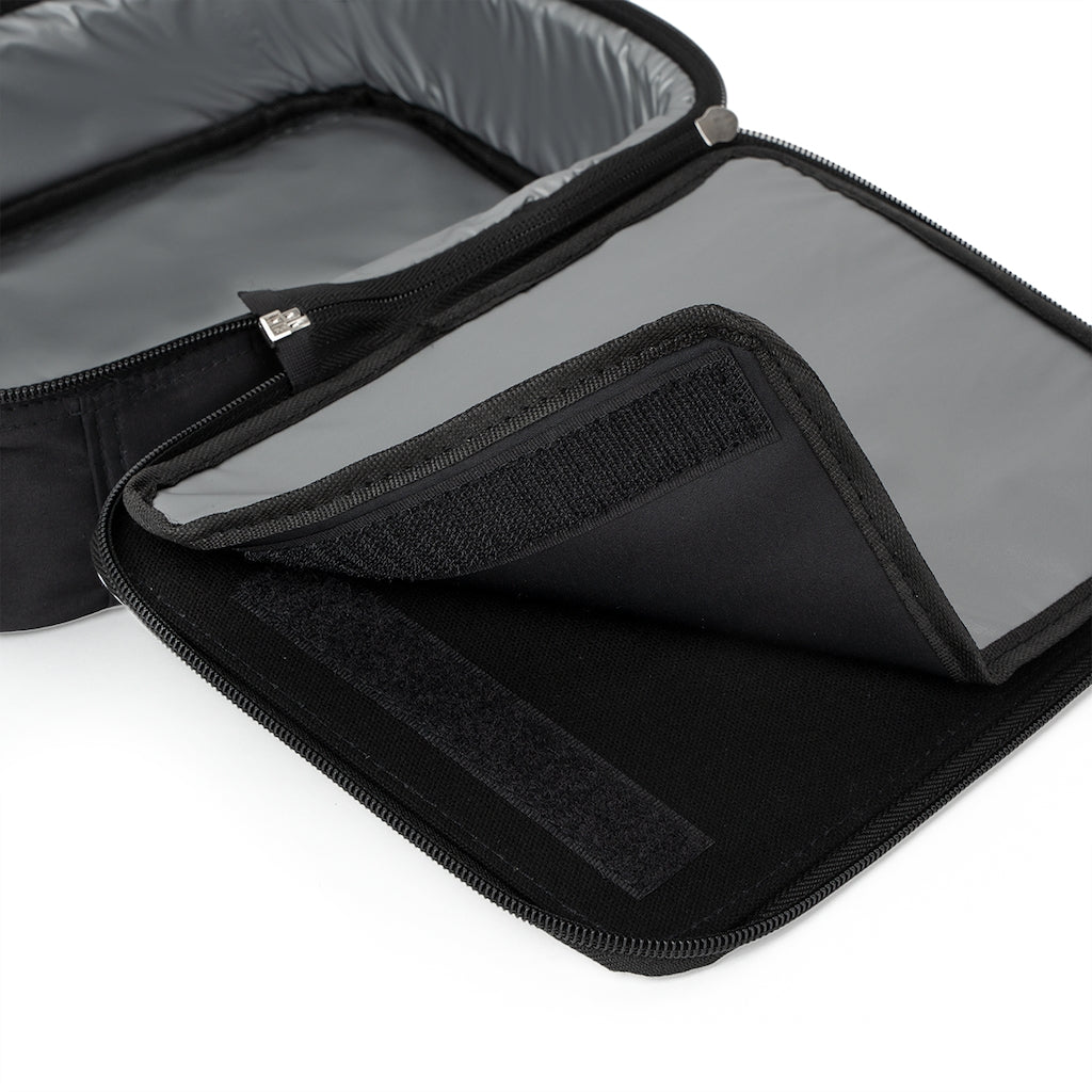 Angeburdum Lunch Bag featuring a black exterior with a customizable white area, zippered closure, and a convenient carrying handle.