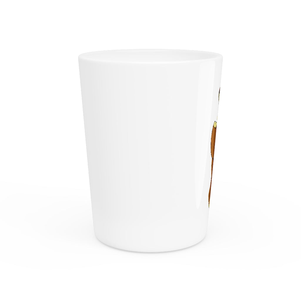 Personalized Angeburdum Shot Glass with white ceramic and customizable design, available in white or black interior.