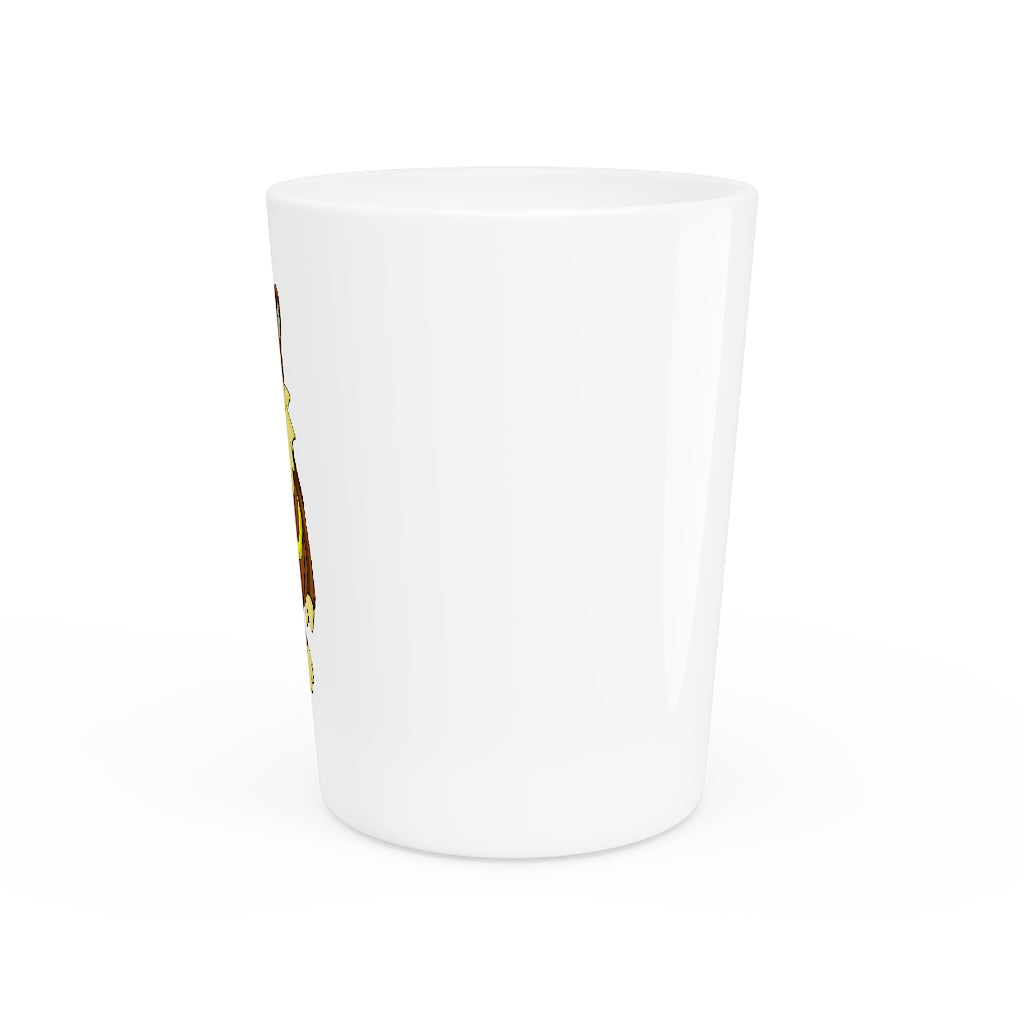 Personalized Angeburdum Shot Glass with white ceramic and customizable design, available in white or black interior.