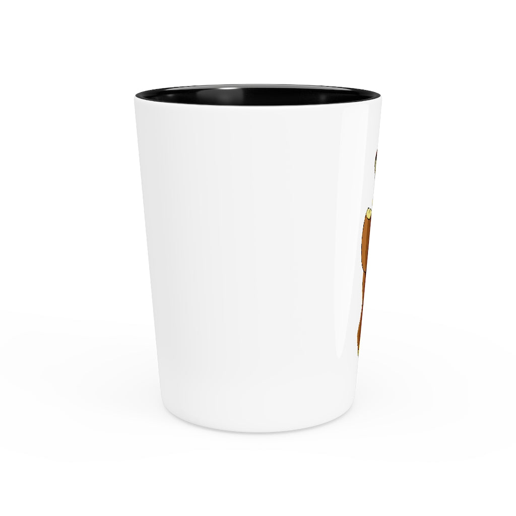 Personalized Angeburdum Shot Glass with white ceramic and customizable design, available in white or black interior.