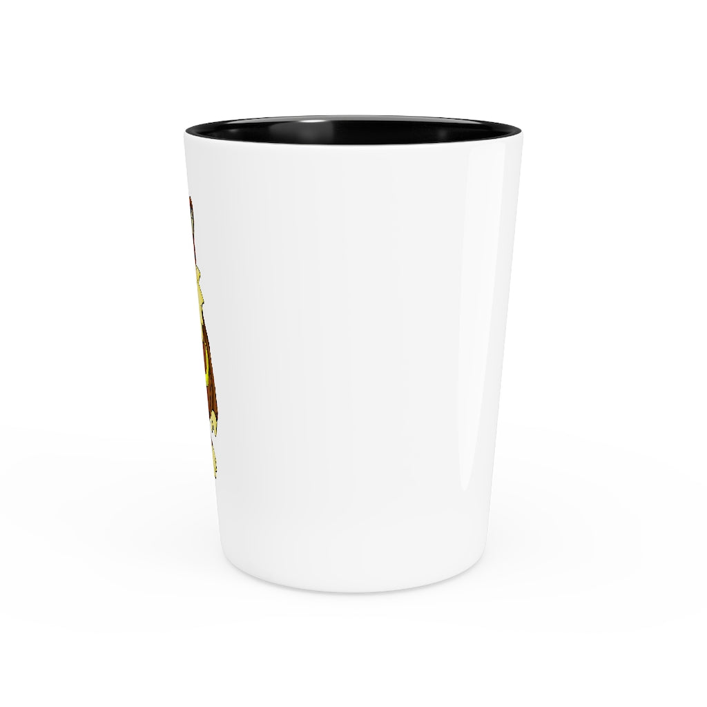 Personalized Angeburdum Shot Glass with white ceramic and customizable design, available in white or black interior.