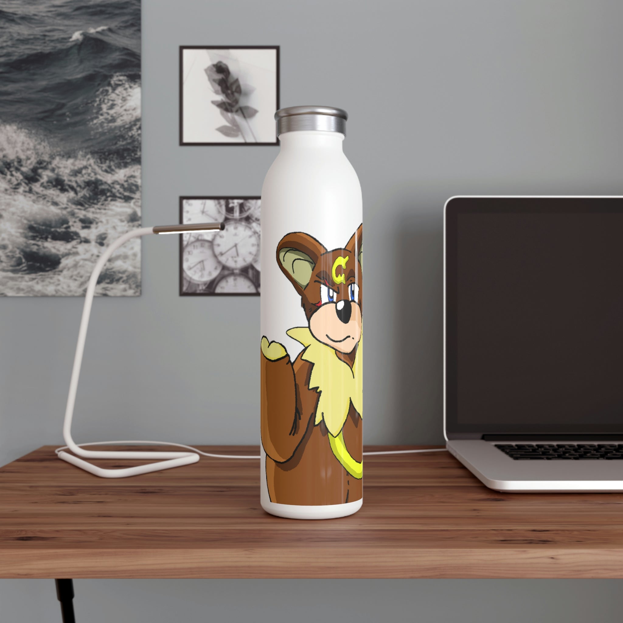 Angeburdum Slim Water Bottle with matte finish and silver cap, showcasing customizable design.