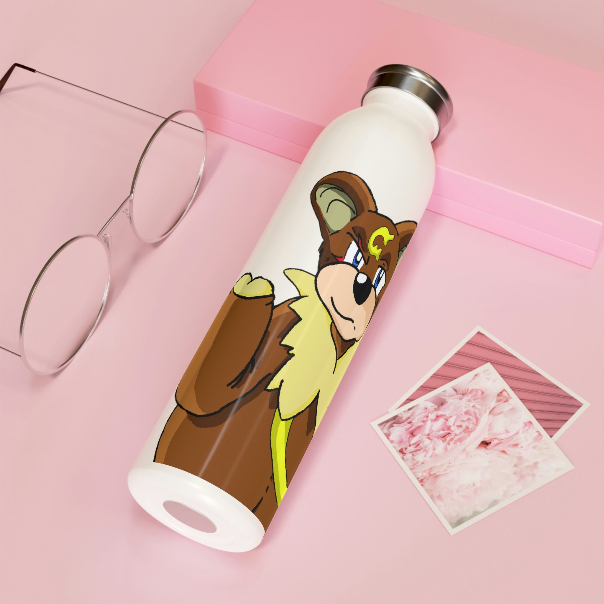 Angeburdum Slim Water Bottle with matte finish and silver cap, showcasing customizable design.