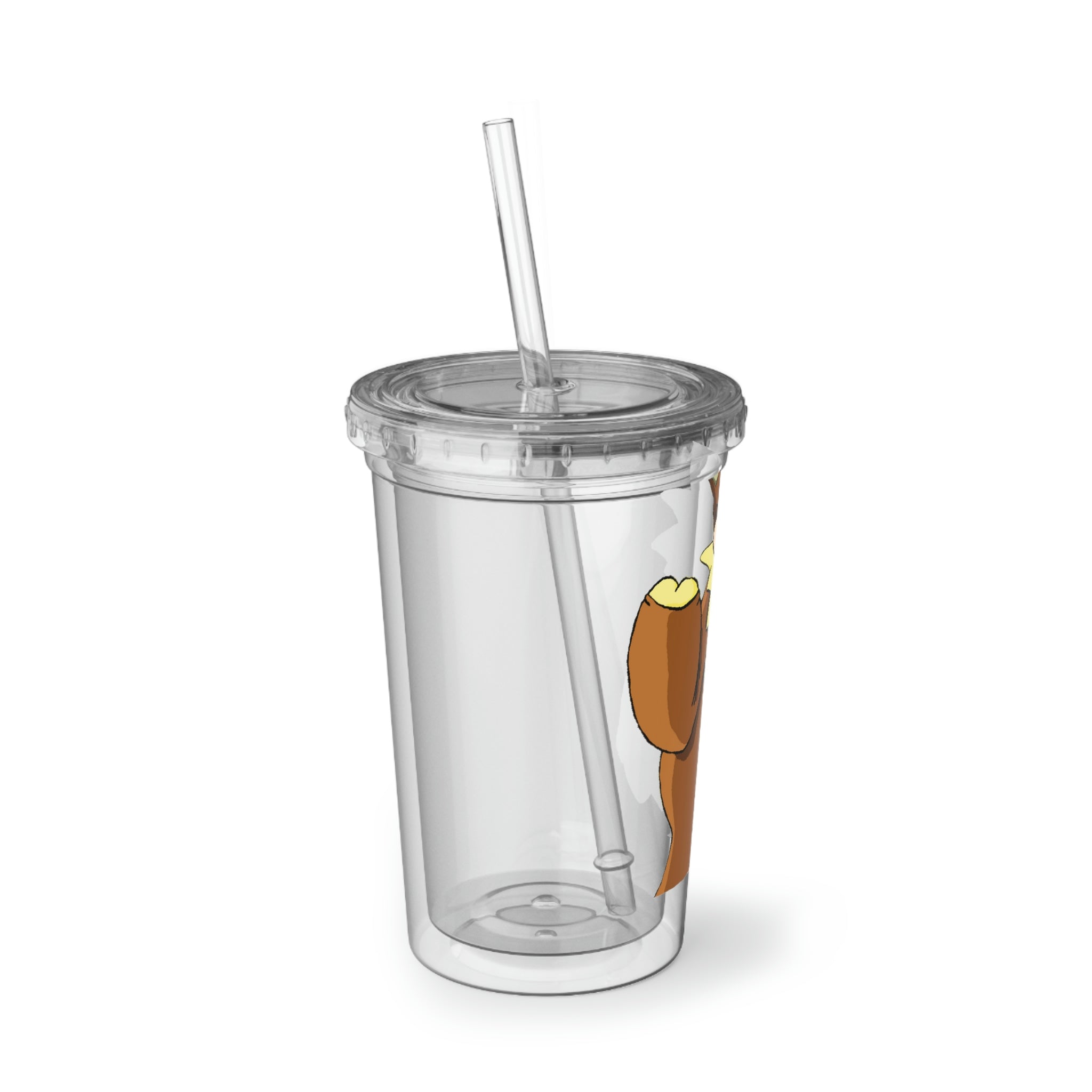 Angeburdum Suave Acrylic Cup in stainless steel with a black plastic cap and straw, showcasing a customizable design.