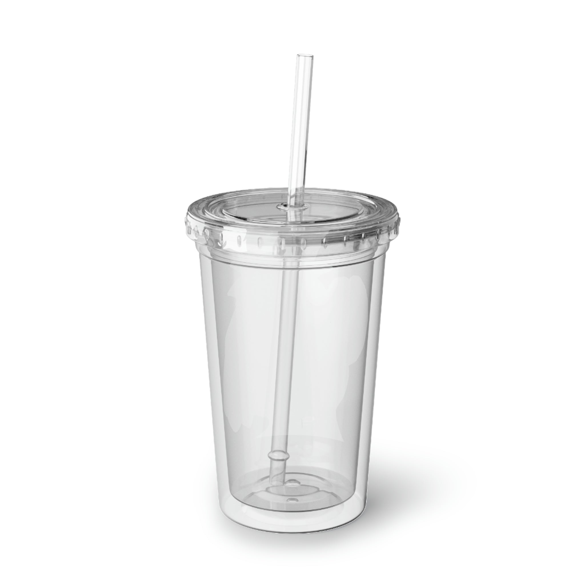 Angeburdum Suave Acrylic Cup in stainless steel with a black plastic cap and straw, showcasing a customizable design.