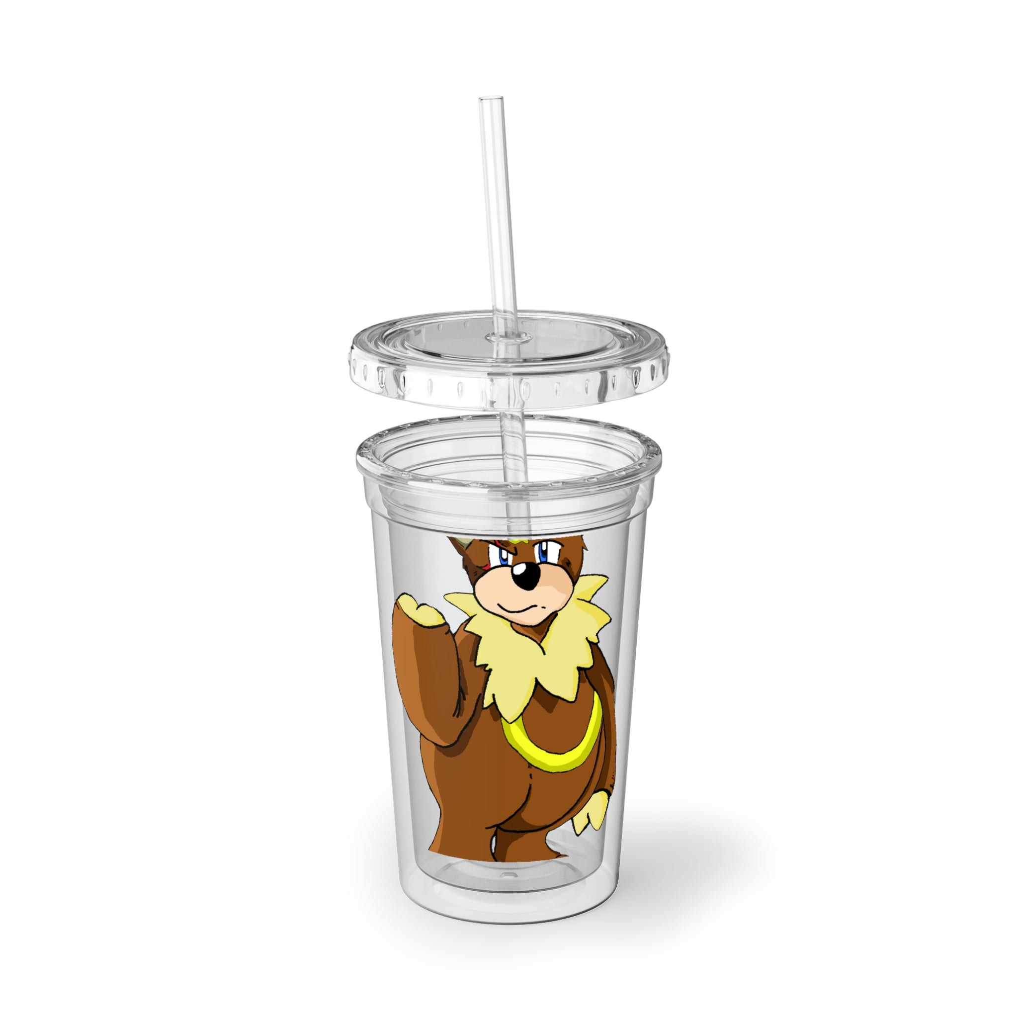 Angeburdum Suave Acrylic Cup in stainless steel with a black plastic cap and straw, showcasing a customizable design.