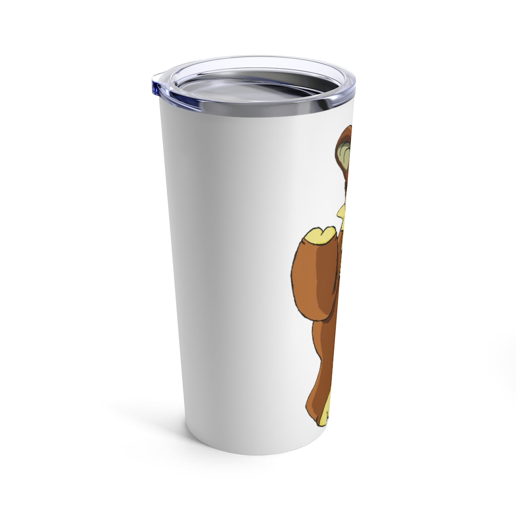 Angeburdum Tumbler 20oz in stainless steel with a see-thru plastic lid, showcasing its sleek design and rounded corners.