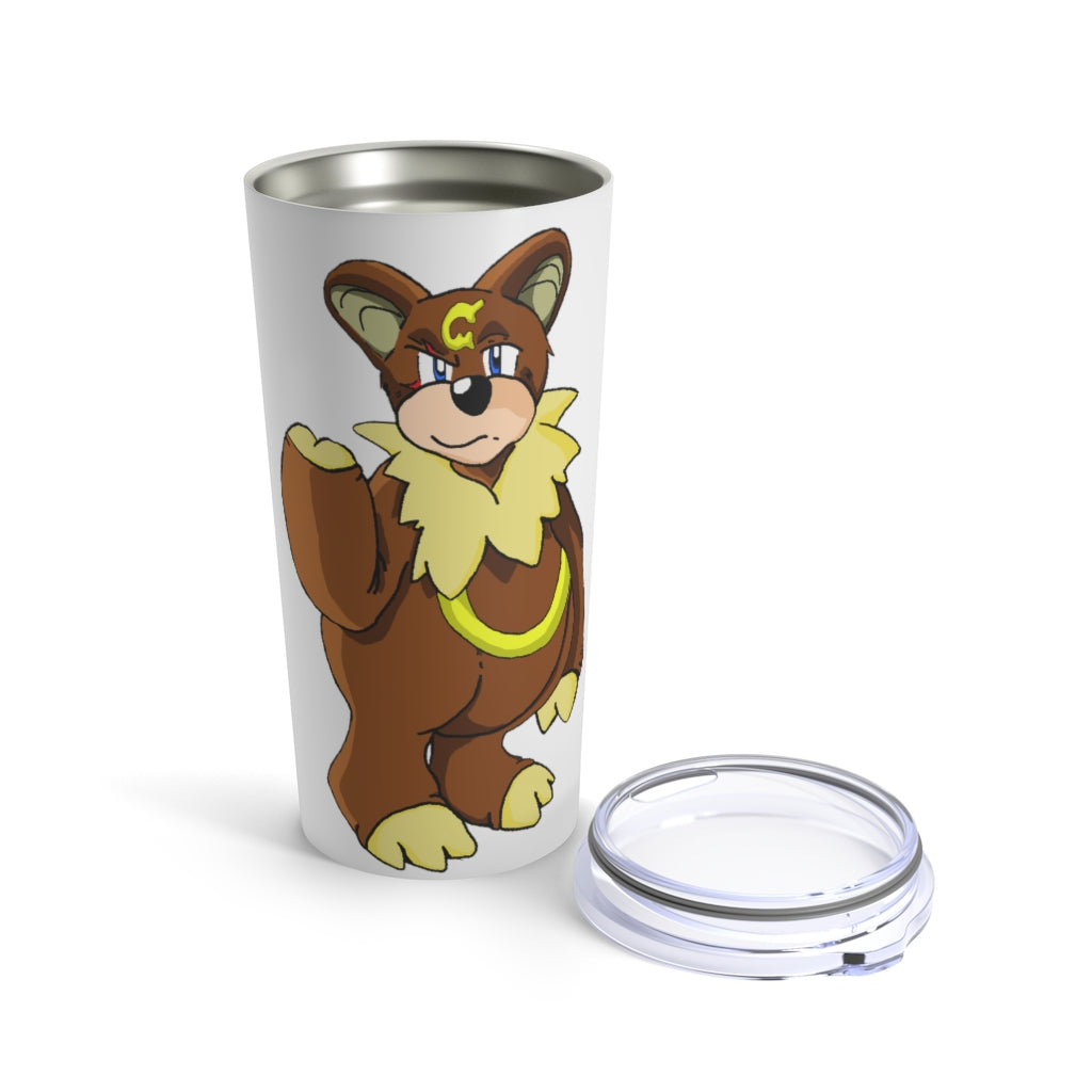 Angeburdum Tumbler 20oz in stainless steel with a see-thru plastic lid, showcasing its sleek design and rounded corners.