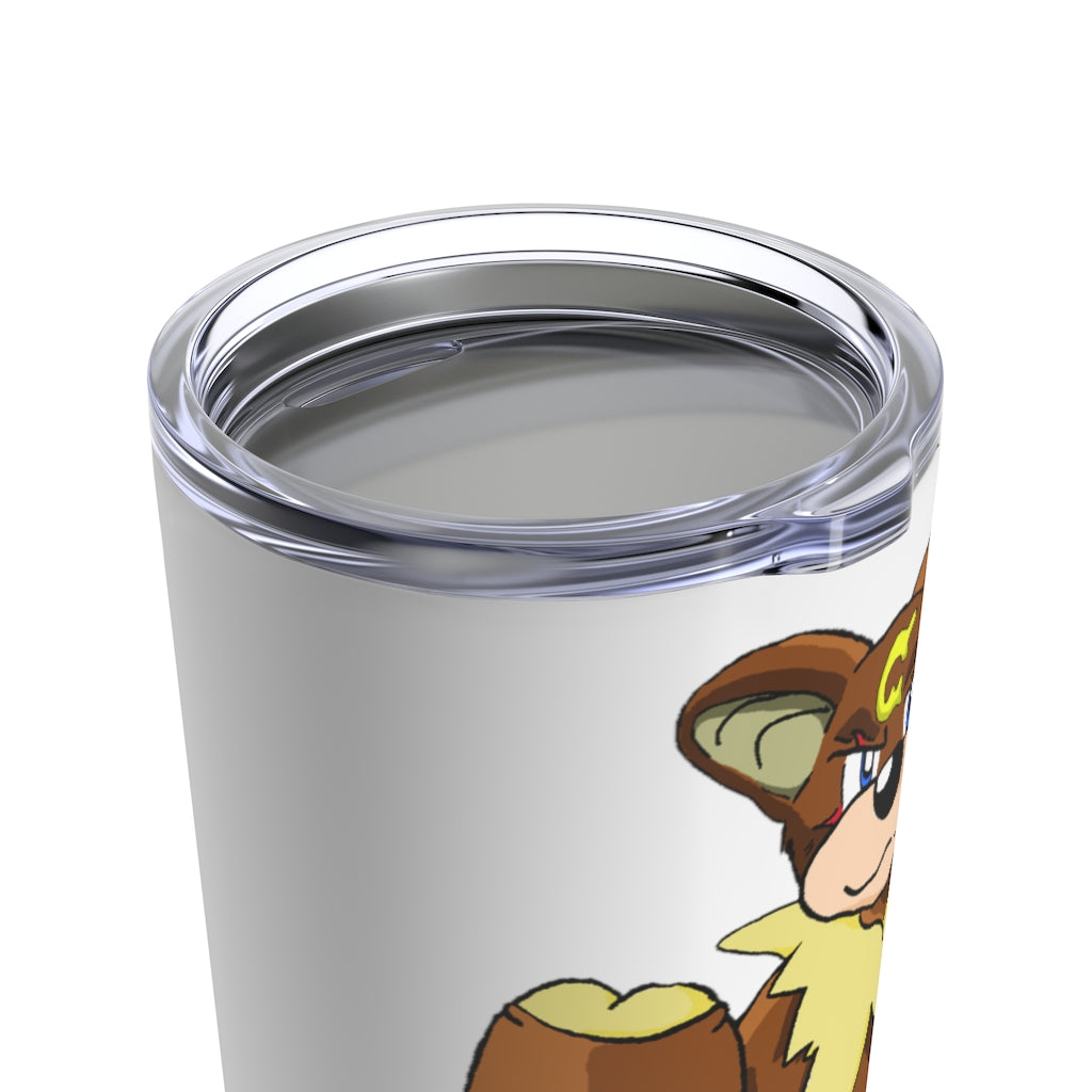 Angeburdum Tumbler 20oz in stainless steel with a see-thru plastic lid, showcasing its sleek design and rounded corners.