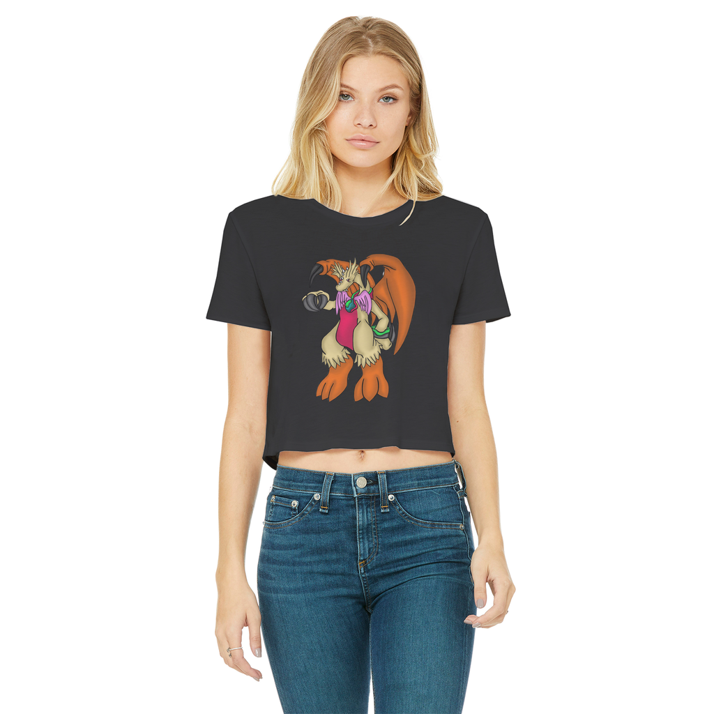 Angechardragon Classic Women's Cropped Raw Edge T-Shirt featuring a round neck, short sleeves, and a stylish raw edge hem in various colors.