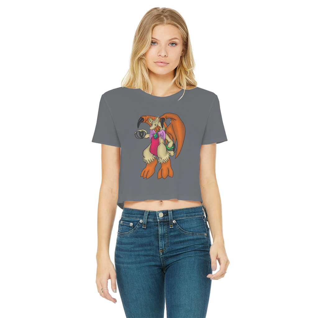 Angechardragon Classic Women's Cropped Raw Edge T-Shirt featuring a round neck, short sleeves, and a stylish raw edge hem in various colors.