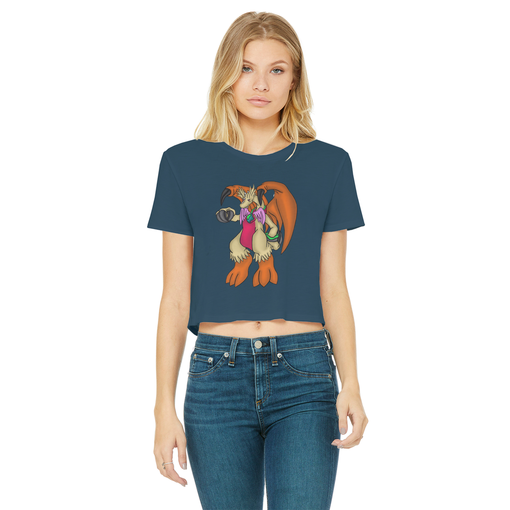 Angechardragon Classic Women's Cropped Raw Edge T-Shirt featuring a round neck, short sleeves, and a stylish raw edge hem in various colors.