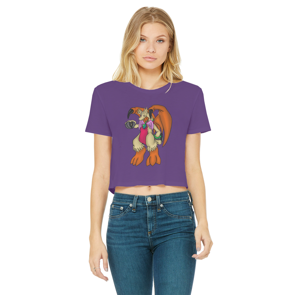 Angechardragon Classic Women's Cropped Raw Edge T-Shirt featuring a round neck, short sleeves, and a stylish raw edge hem in various colors.