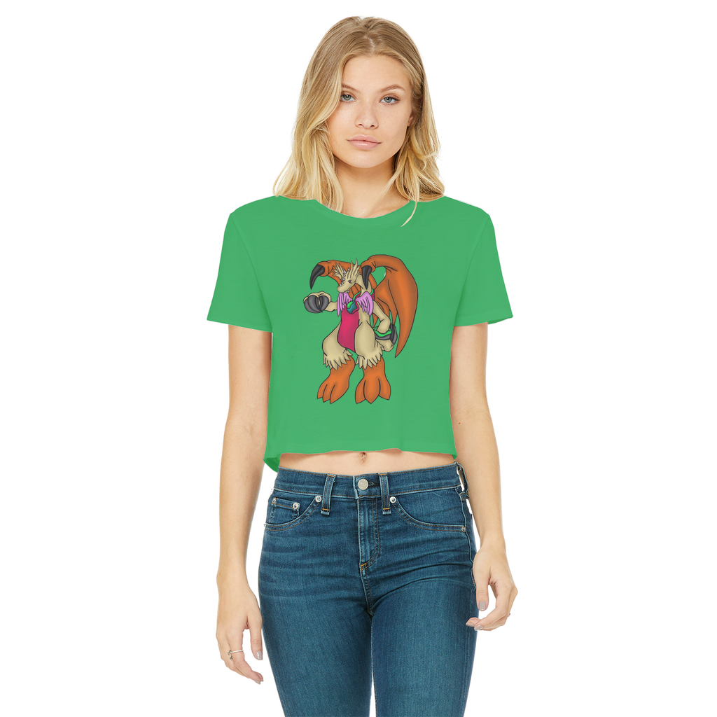 Angechardragon Classic Women's Cropped Raw Edge T-Shirt featuring a round neck, short sleeves, and a stylish raw edge hem in various colors.