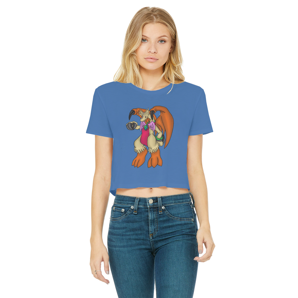 Angechardragon Classic Women's Cropped Raw Edge T-Shirt featuring a round neck, short sleeves, and a stylish raw edge hem in various colors.