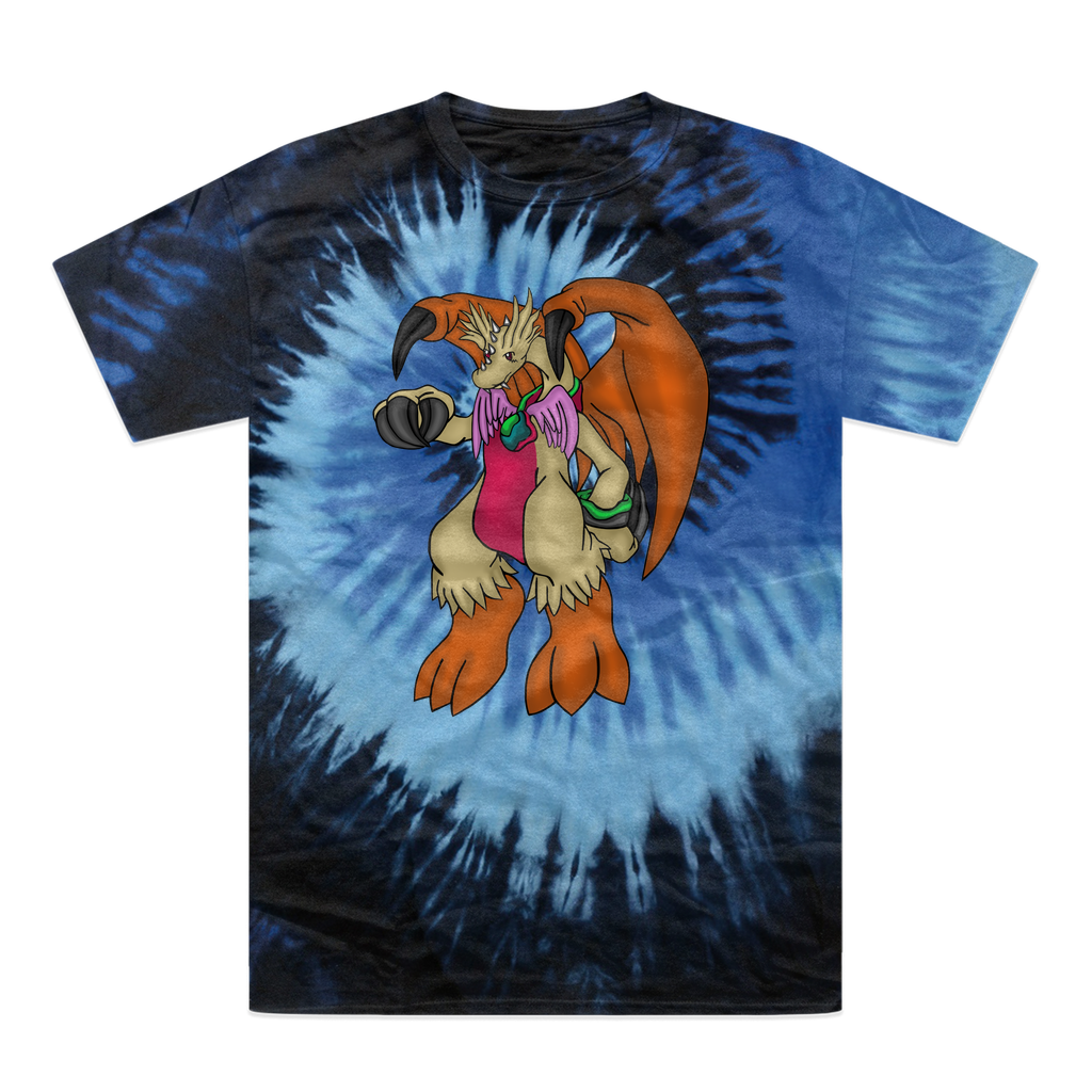 Angechardragon Tie-Dye T-Shirt featuring vibrant colors and unique patterns, made from 100% heavyweight cotton with a double-needle stitched neckline.