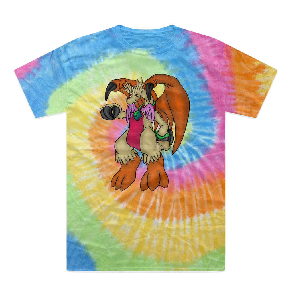 Angechardragon Tie-Dye T-Shirt featuring vibrant colors and unique patterns, made from 100% heavyweight cotton with a double-needle stitched neckline.